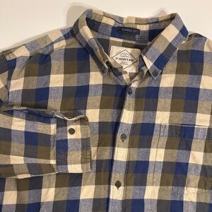 Men's Blue and Olive Checkered Flannel - L